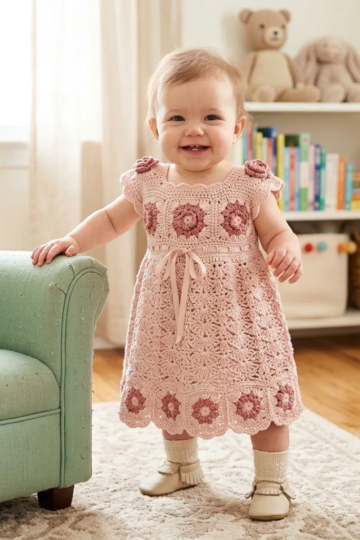 Crochet Rose Garden Baby Dress Free Pattern