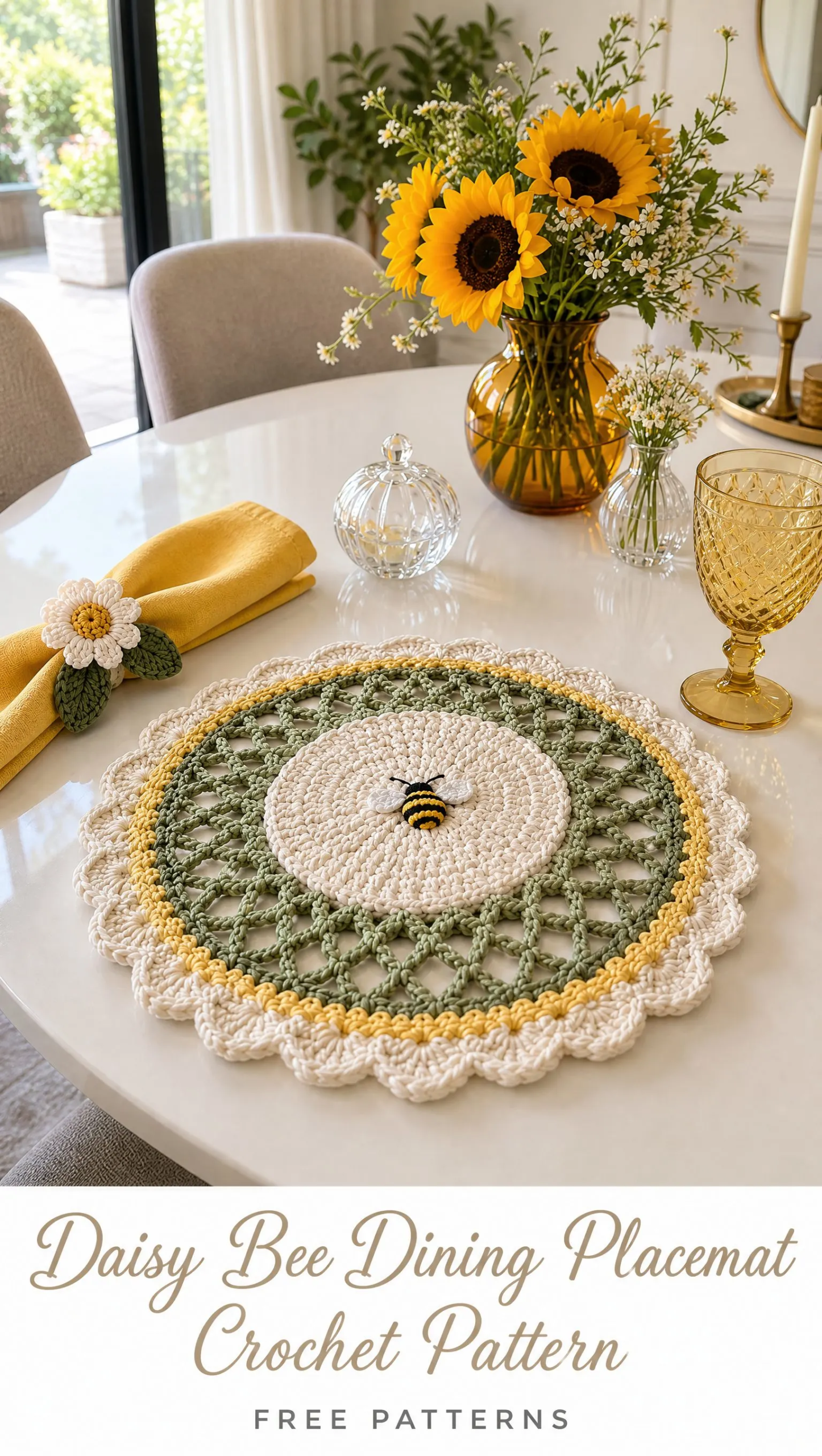Daisy Bee Dining Placemat Crochet Pattern