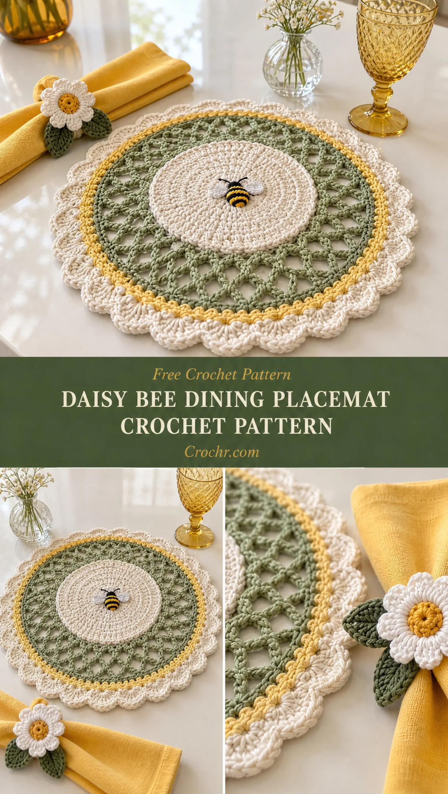 Daisy Bee Dining Placemat Crochet Pattern