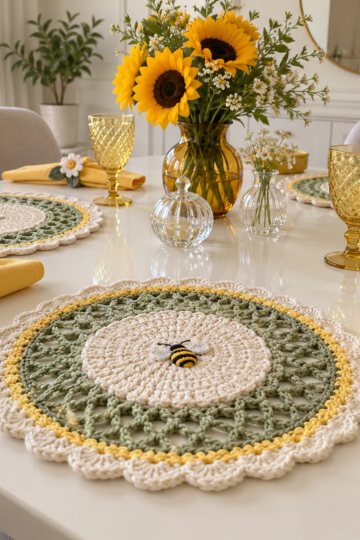 Daisy Bee Dining Placemat Crochet Pattern