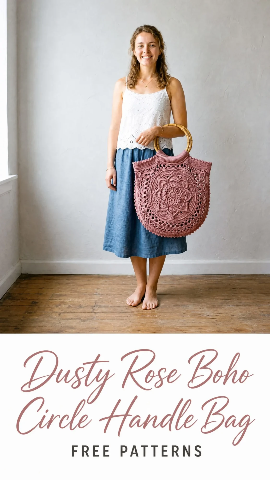 Dusty Rose Boho Circle Handle Bag Free Crochet Pattern