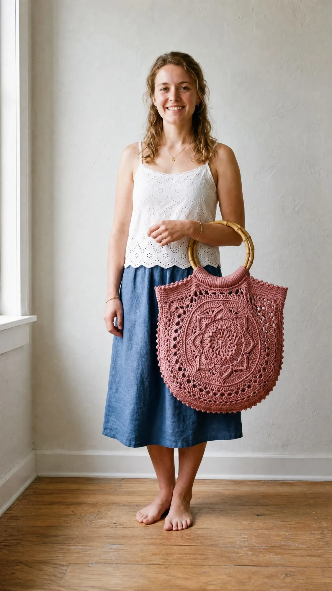 Dusty Rose Boho Circle Handle Bag Free Crochet Pattern