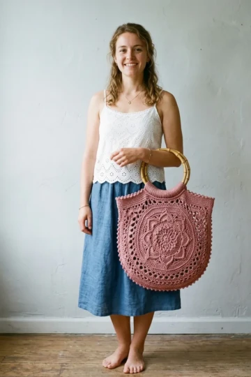 Dusty Rose Boho Circle Handle Bag Free Crochet Pattern