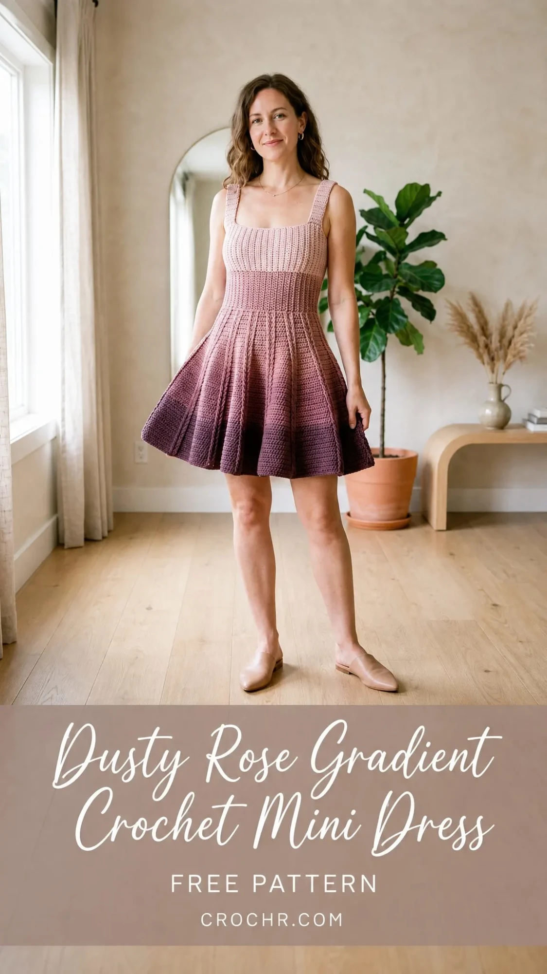Dusty Rose Gradient Crochet Mini Dress Free Pattern