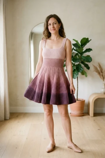 Dusty Rose Gradient Crochet Mini Dress Free Pattern