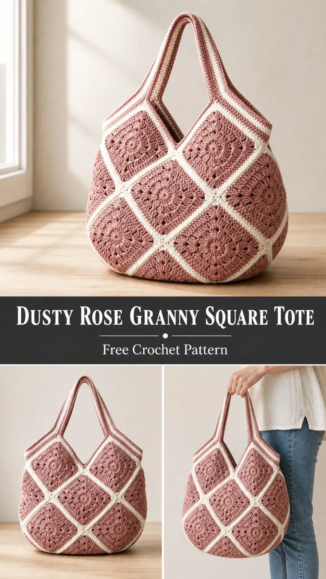 Dusty Rose Granny Square Tote Free Crochet Pattern