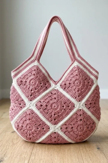 Dusty Rose Granny Square Tote Free Crochet Pattern