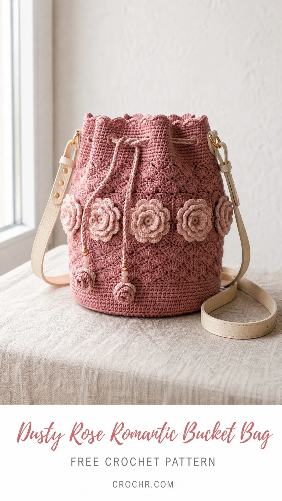 Dusty Rose Romantic Bucket Bag Free Crochet Pattern