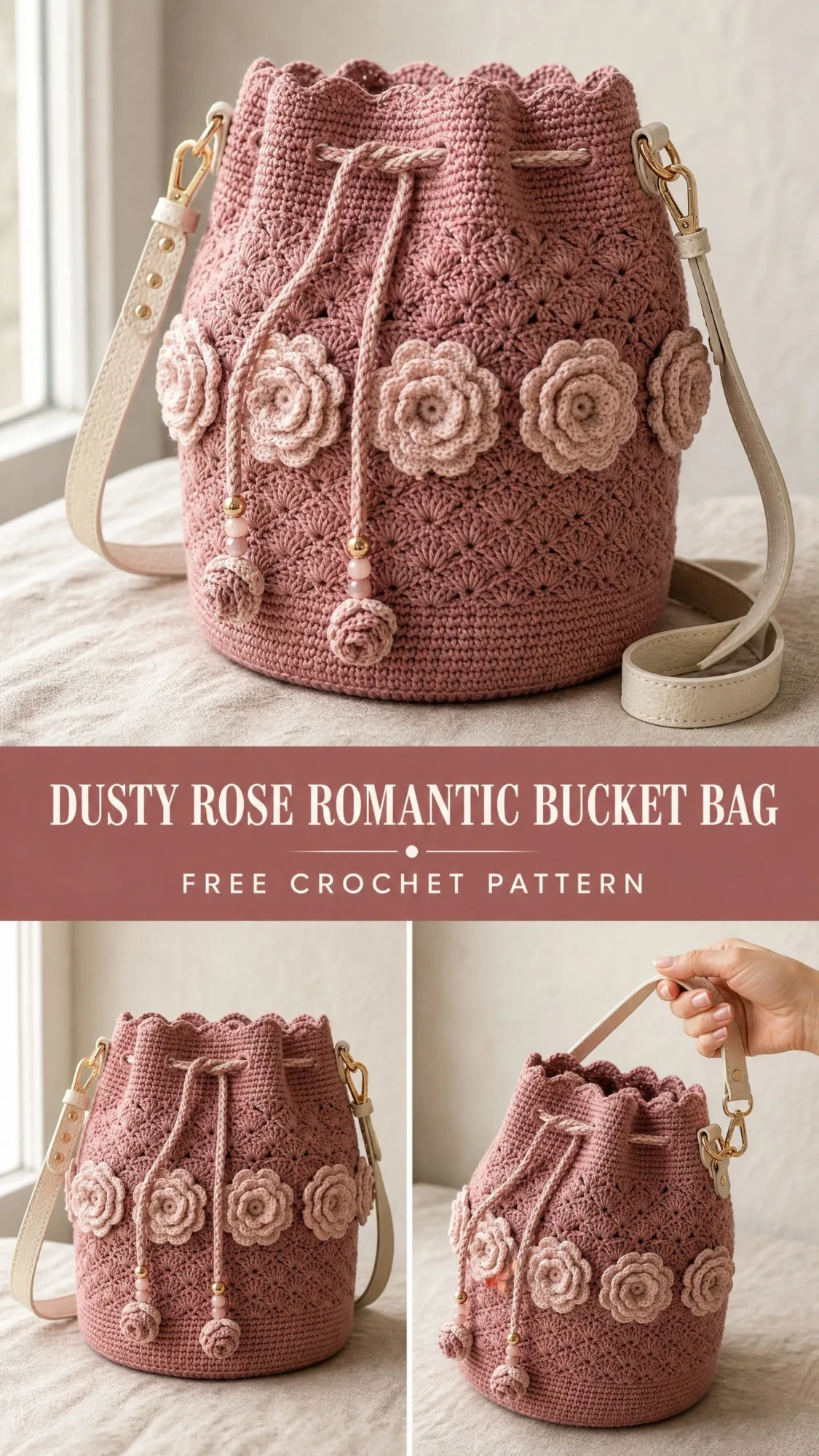 Dusty Rose Romantic Bucket Bag Free Crochet Pattern