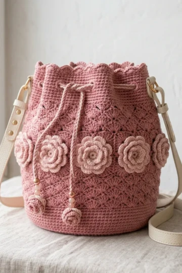 Dusty Rose Romantic Bucket Bag Free Crochet Pattern