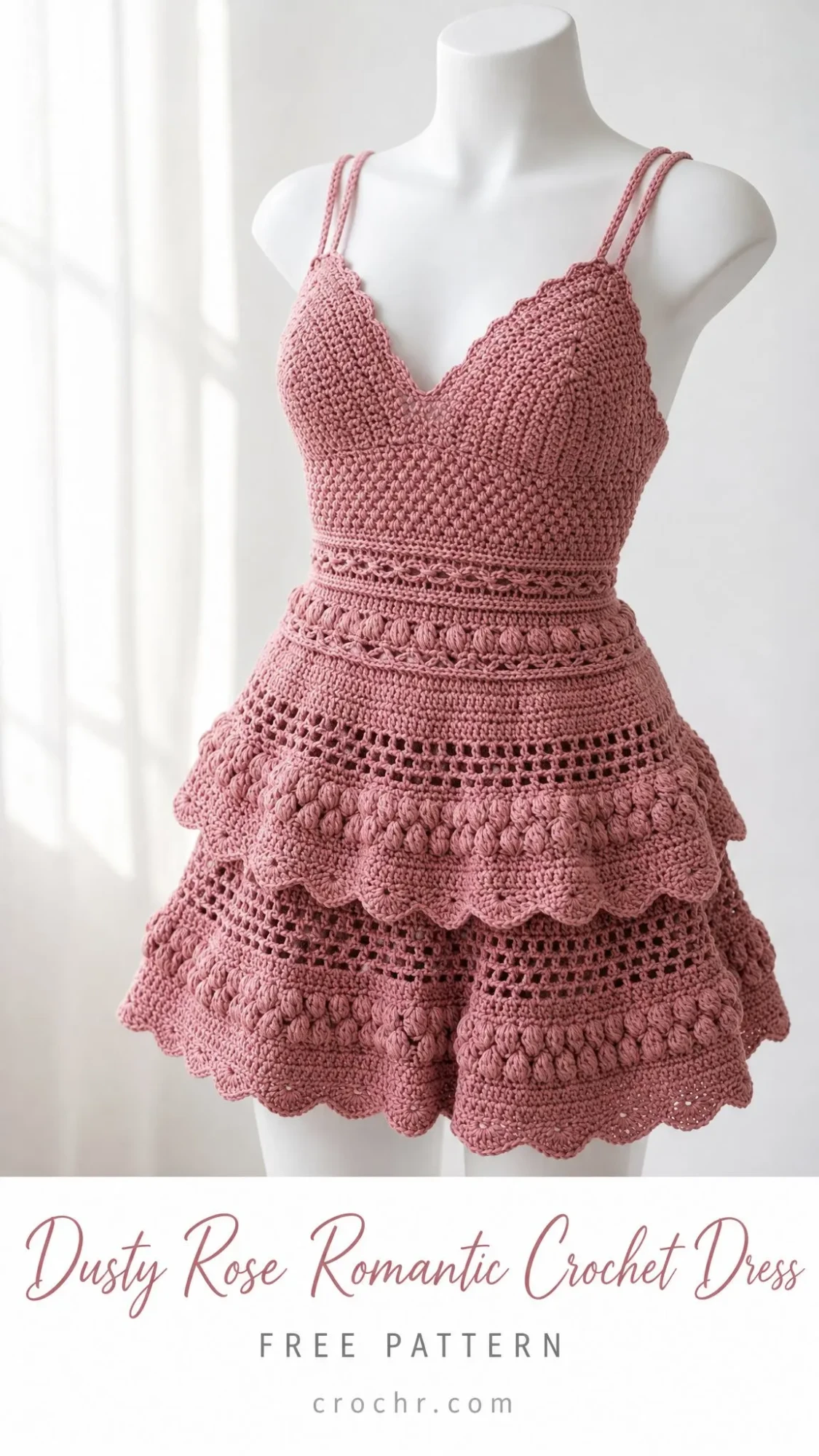Dusty Rose Romantic Crochet Dress Free Pattern