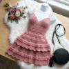 Dusty Rose Romantic Crochet Dress Free Pattern