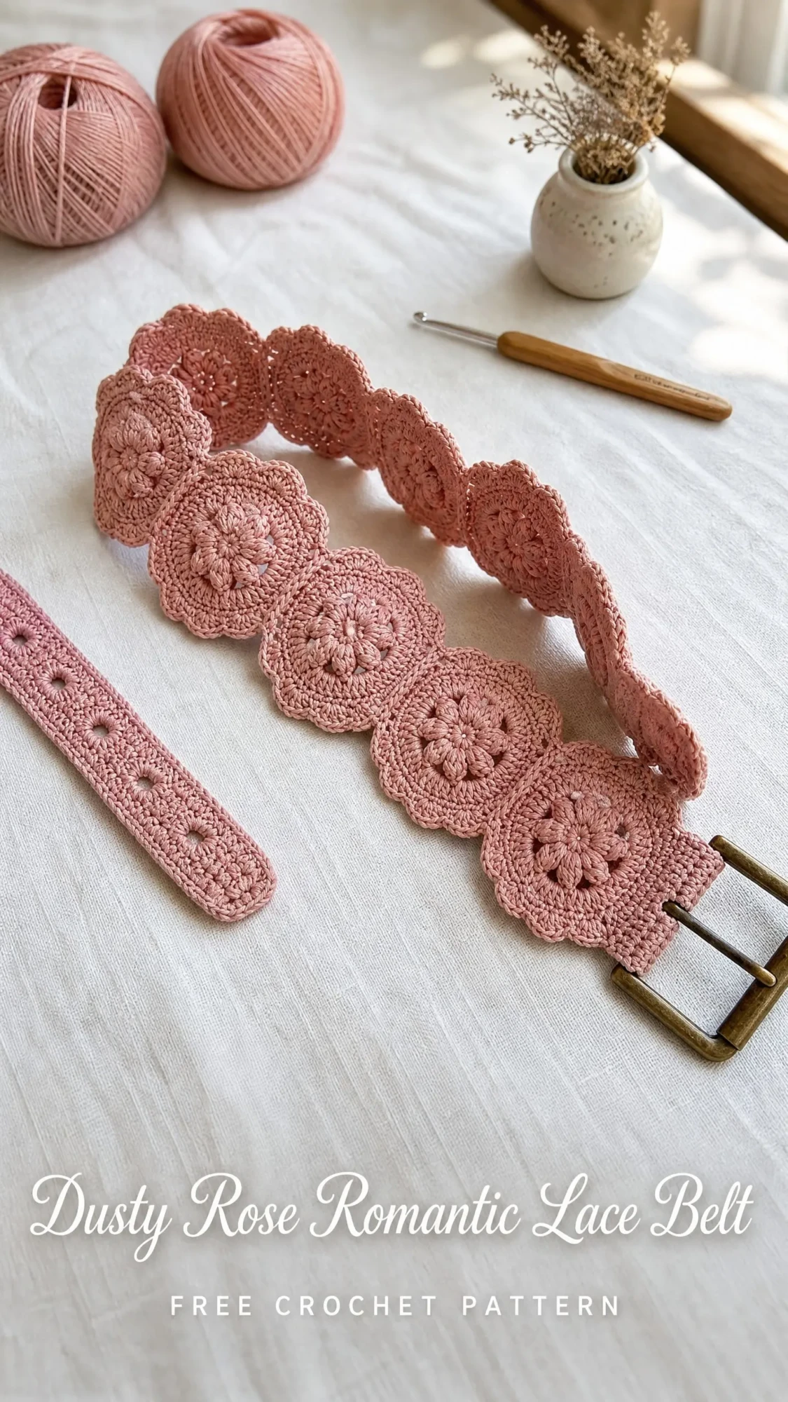 Dusty Rose Romantic Lace Belt Free Crochet Pattern