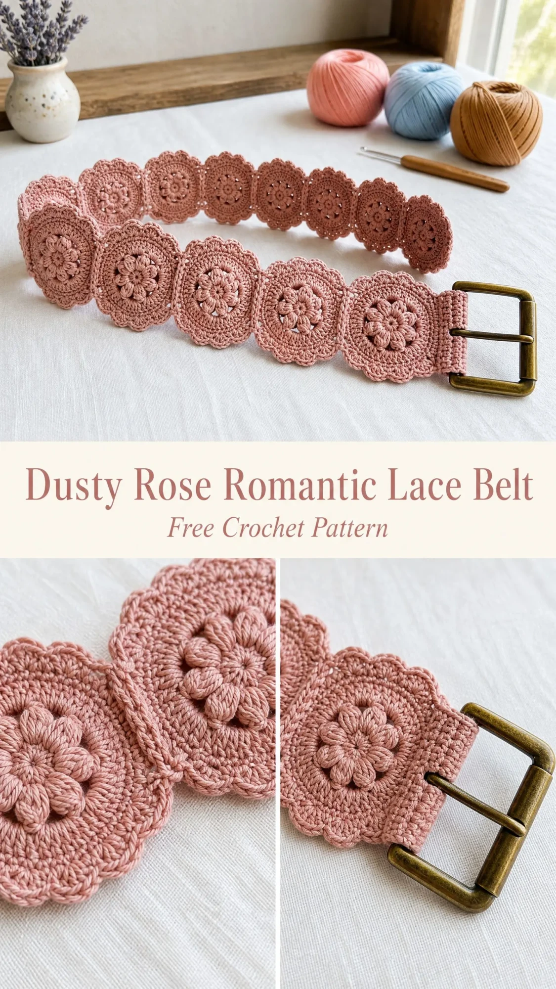 Dusty Rose Romantic Lace Belt Free Crochet Pattern