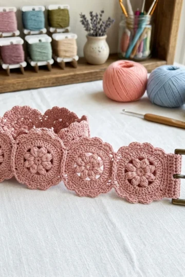 Dusty Rose Romantic Lace Belt Free Crochet Pattern