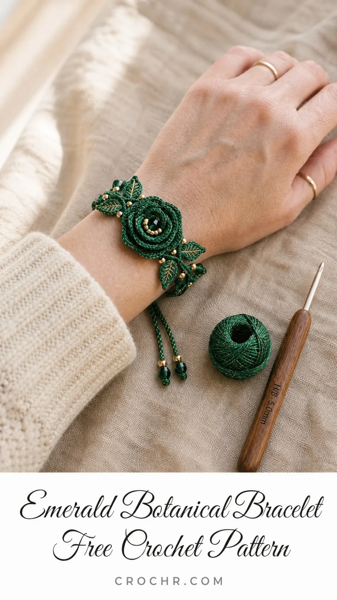 Emerald Botanical Bracelet Free Crochet Pattern