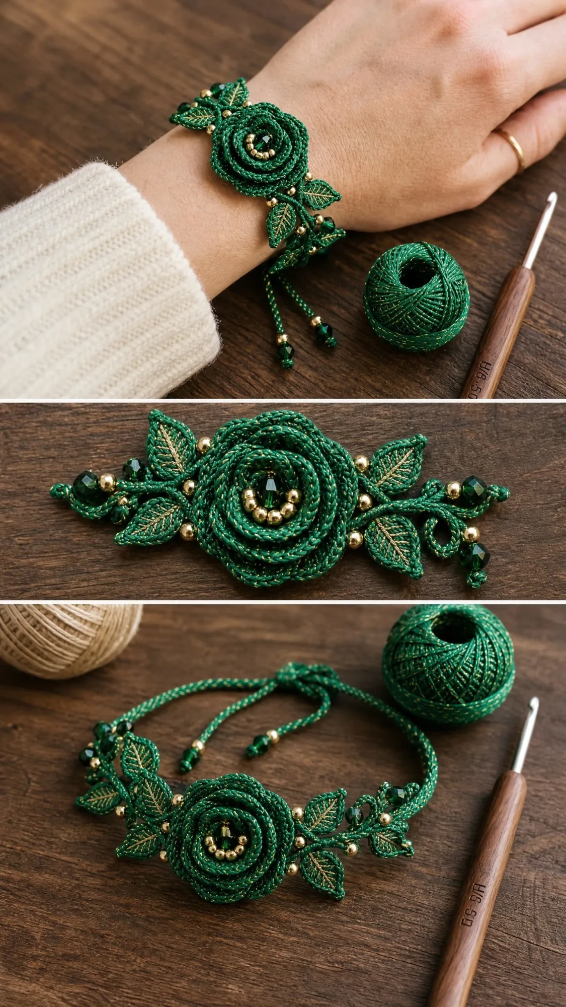 Emerald Botanical Bracelet Free Crochet Pattern