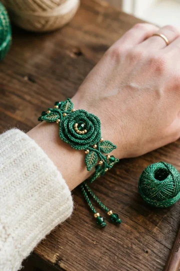Emerald Botanical Bracelet Free Crochet Pattern