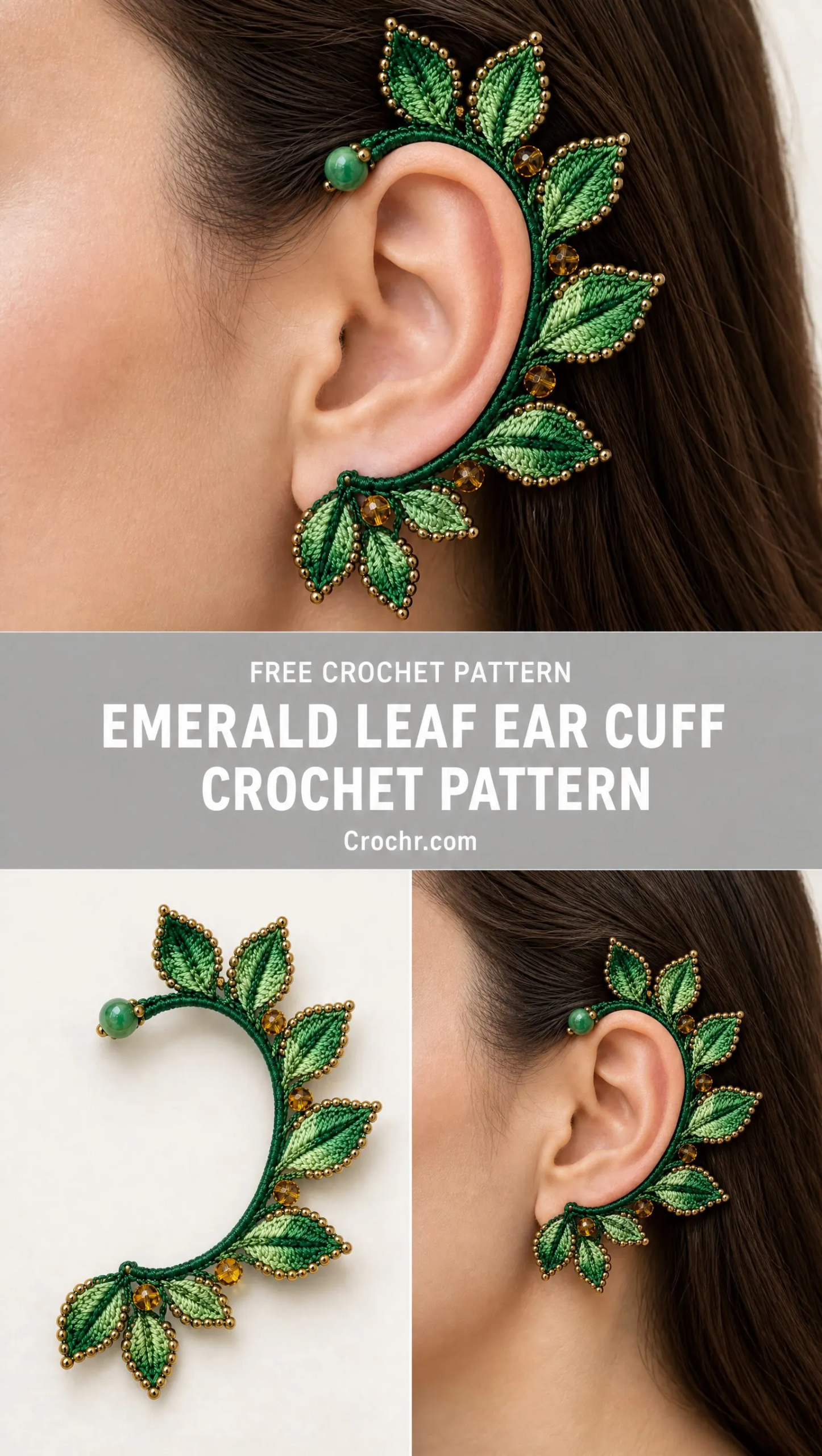 Emerald Leaf Ear Cuff Crochet Pattern
