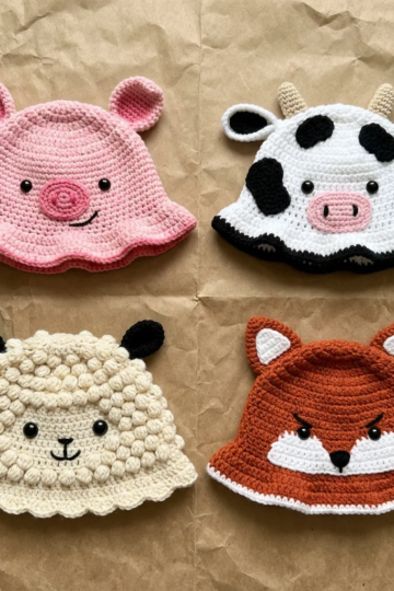 Farm Animals Bucket Hats Set Free Crochet Pattern