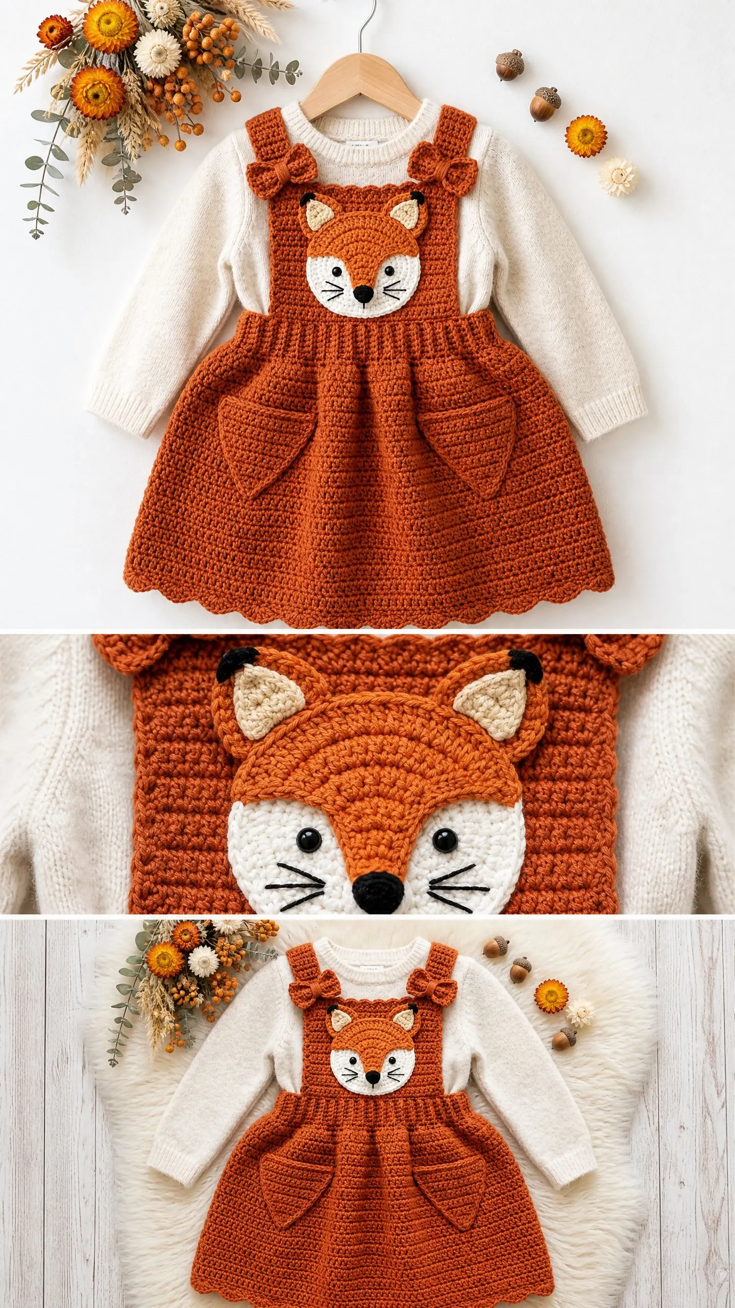 Fox Pinafore Baby Dress Free Crochet Pattern