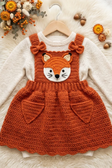 Fox Pinafore Baby Dress Free Crochet Pattern