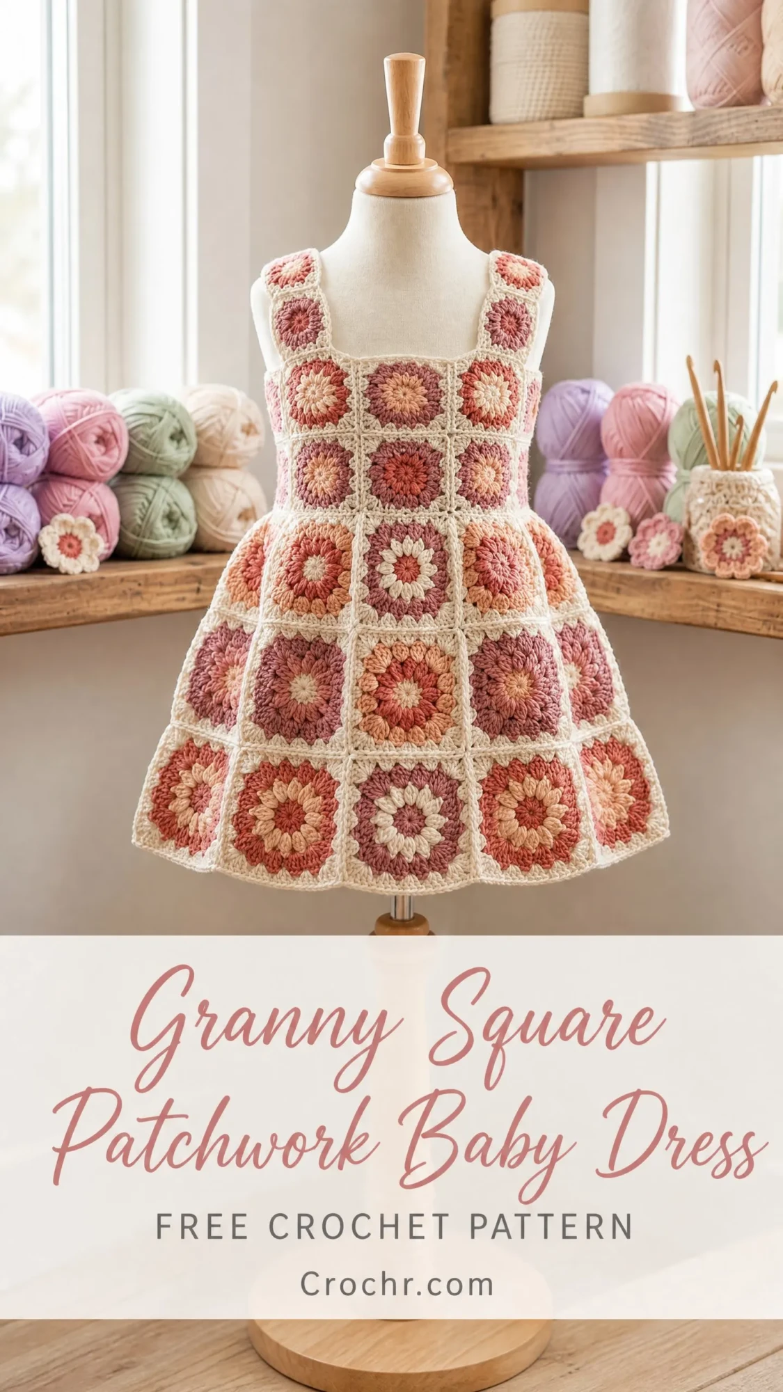 Granny Square Patchwork Baby Dress Free Crochet Pattern