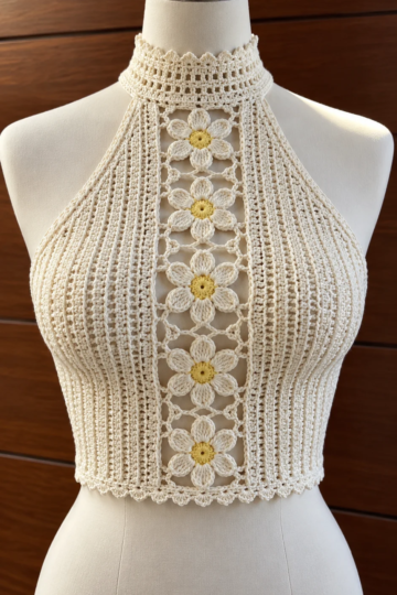 Ivory Daisy Halter Top Crochet Pattern