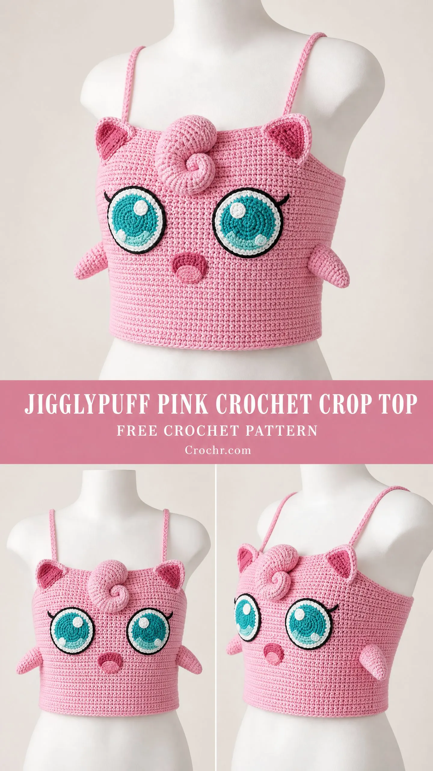 Jigglypuff Pink Crochet Crop Top Free Crochet Pattern