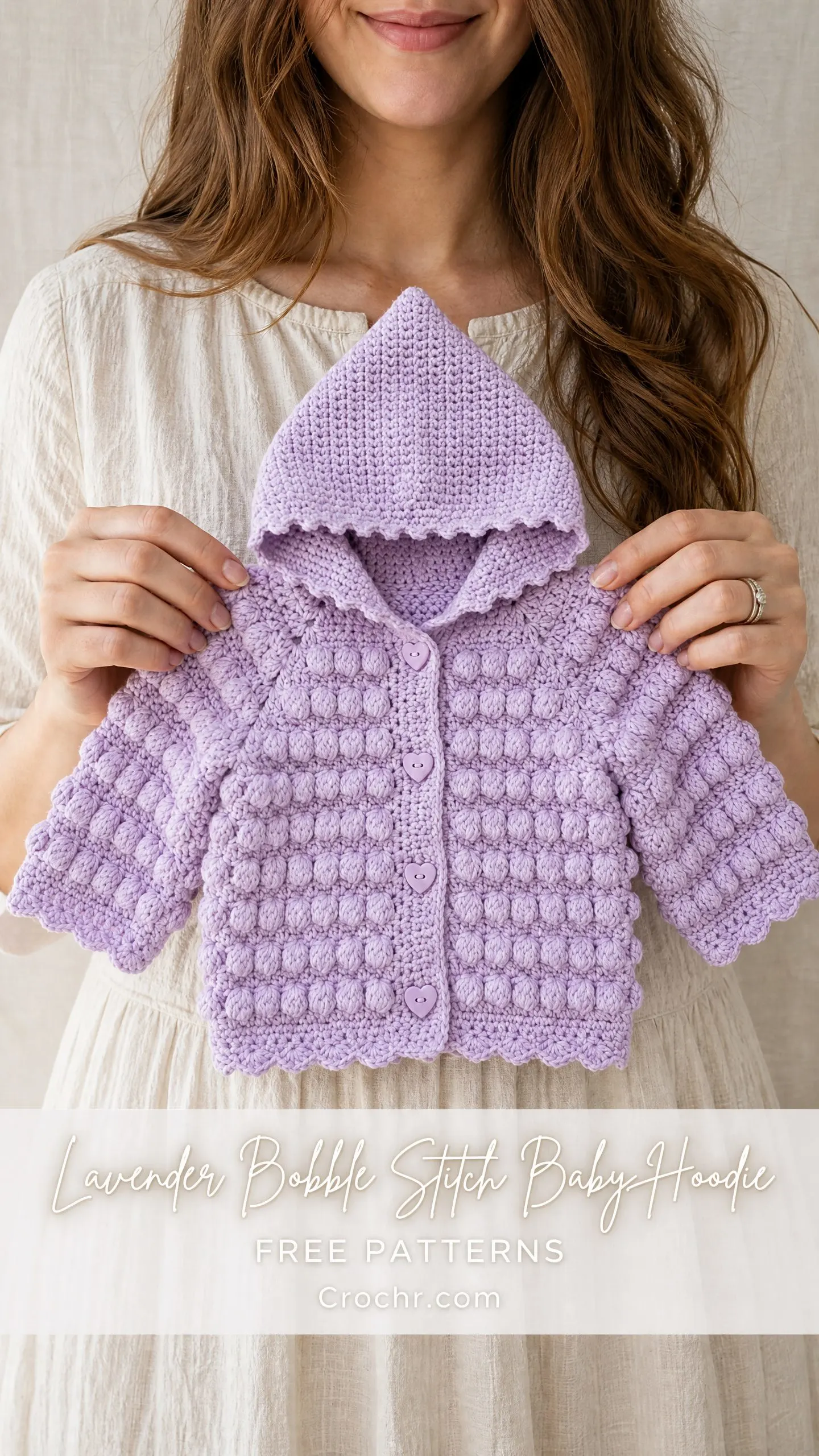 Lavender Bobble Stitch Baby Hoodie Free Crochet Pattern