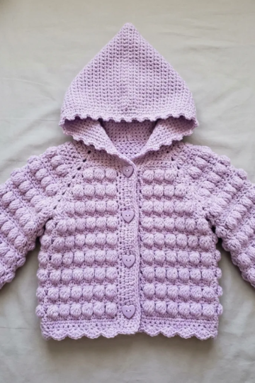 Lavender Bobble Stitch Baby Hoodie Free Crochet Pattern