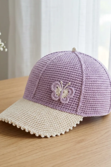 Lavender Butterfly Baseball Cap Free Crochet Pattern