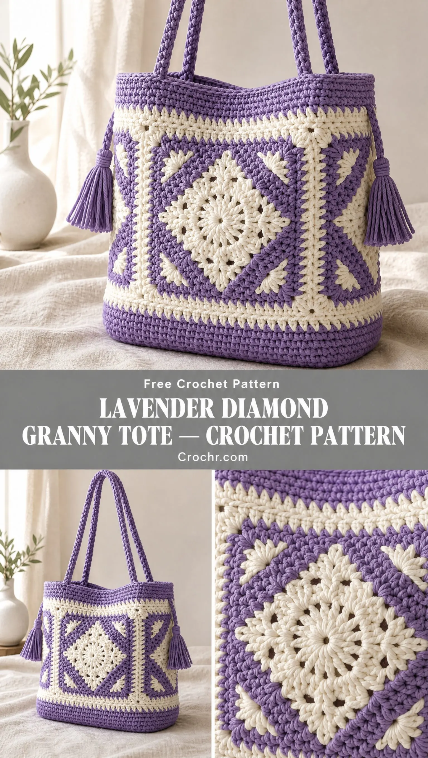 Lavender Diamond Granny Tote Crochet Pattern