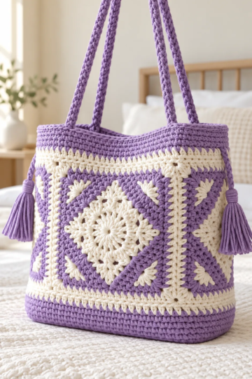 Lavender Diamond Granny Tote Crochet Pattern