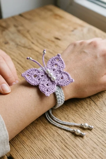 Lavender Dream Butterfly Bracelet Free Crochet Pattern