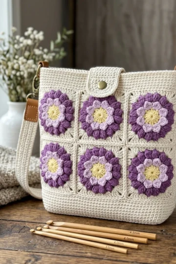 Lavender Garden Granny Square Purse Free Crochet Pattern