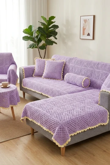 Lavender Granny Square Sofa Cover Free Crochet Pattern