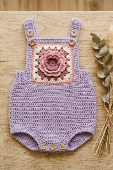 Lavender Rose Baby Romper Free Crochet Pattern