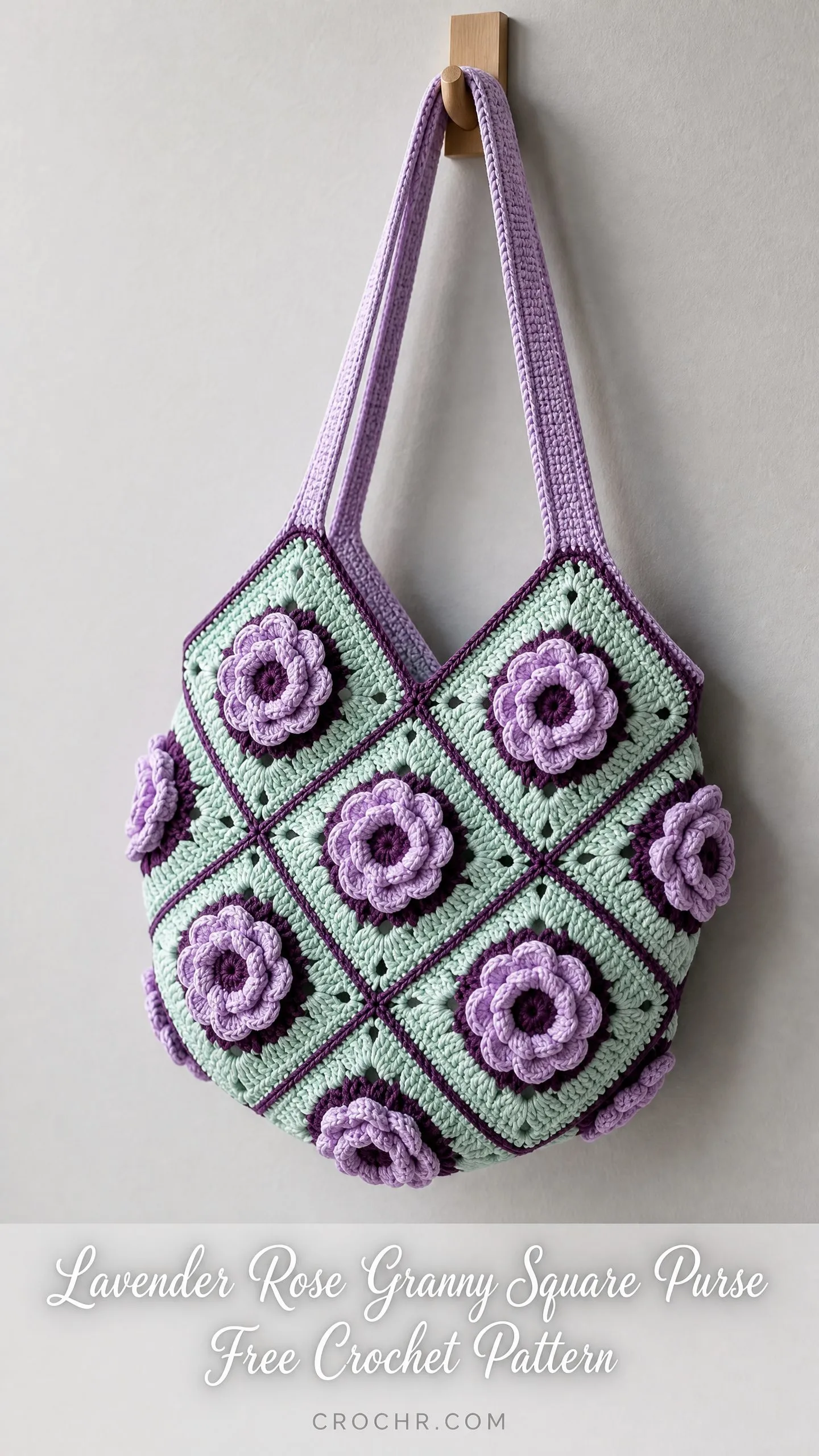 Lavender Rose Granny Square Purse Free Crochet Pattern