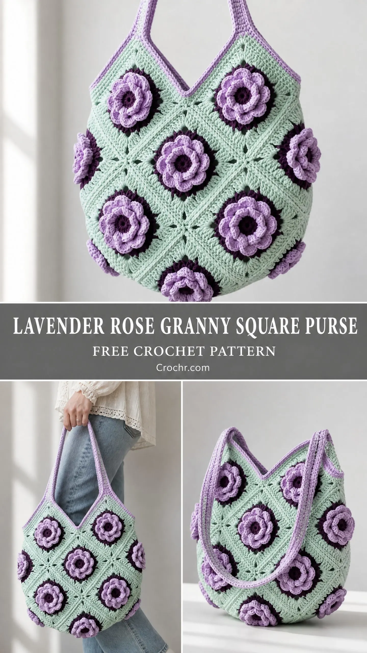 Lavender Rose Granny Square Purse Free Crochet Pattern