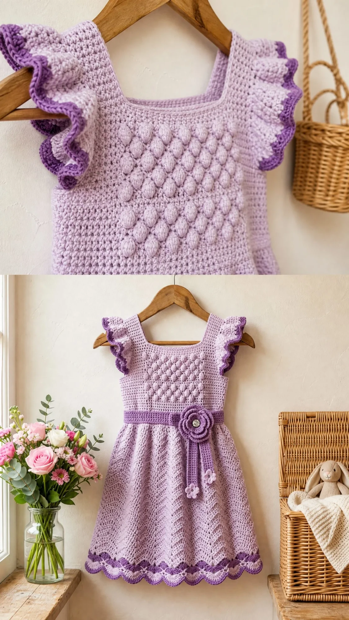 Lavender and Lilac Baby Dress Free Crochet Pattern