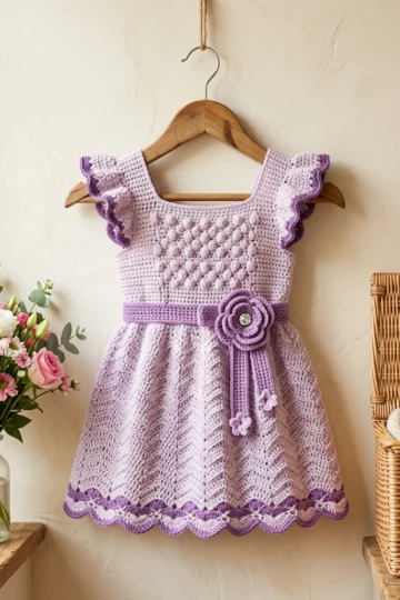 Lavender and Lilac Baby Dress Free Crochet Pattern