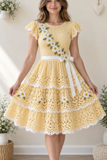 Lemon Daisy Tiered Dress Crochet Pattern