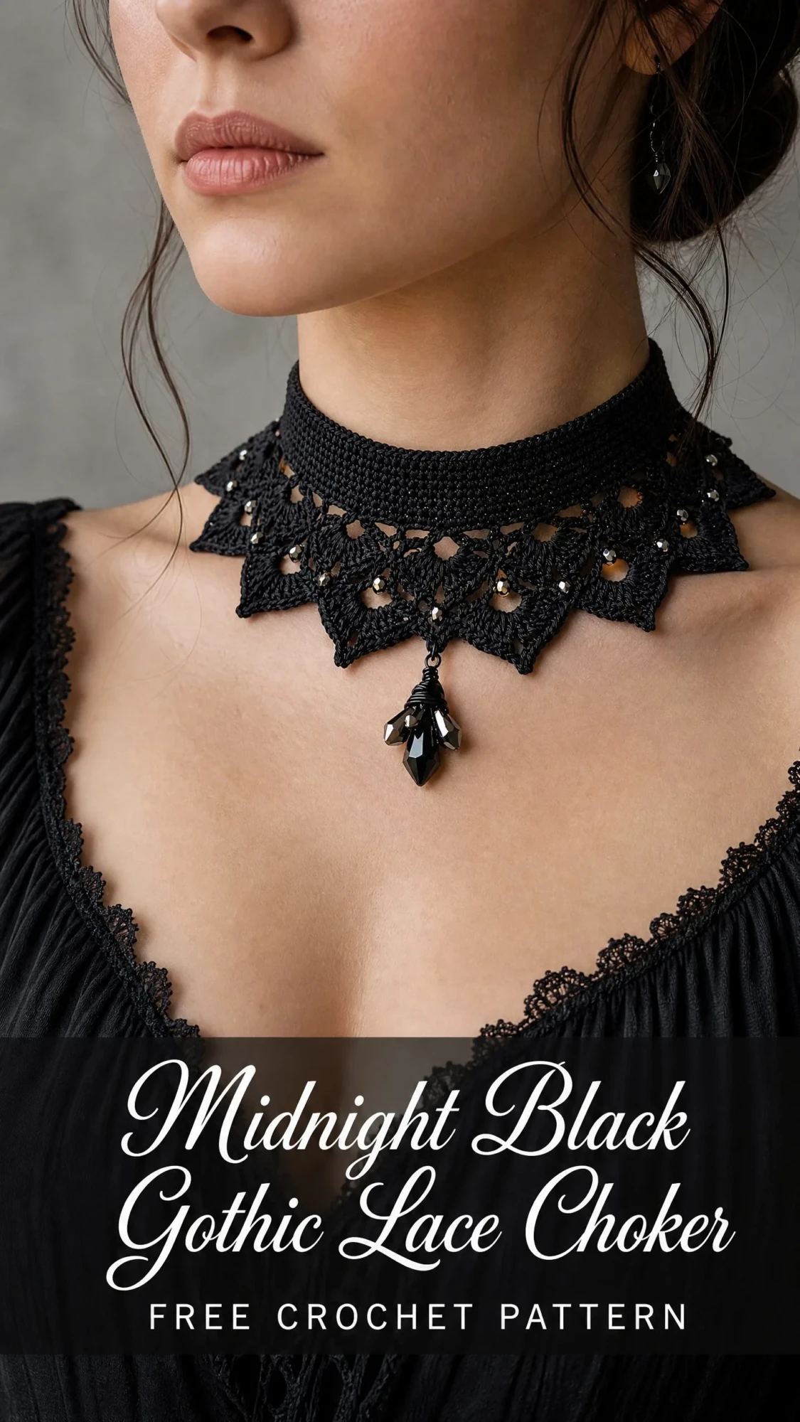 Midnight Black Gothic Lace Choker Free Crochet Pattern