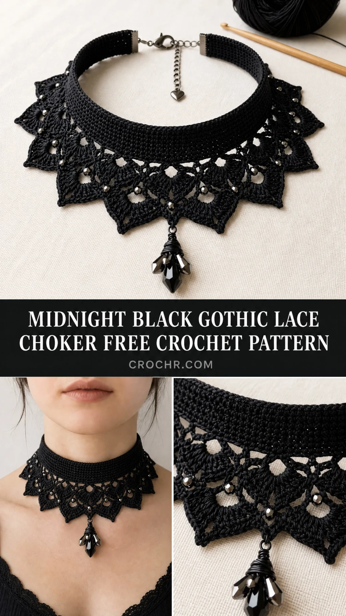 Midnight Black Gothic Lace Choker Free Crochet Pattern