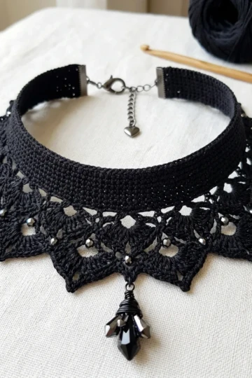 Midnight Black Gothic Lace Choker Free Crochet Pattern