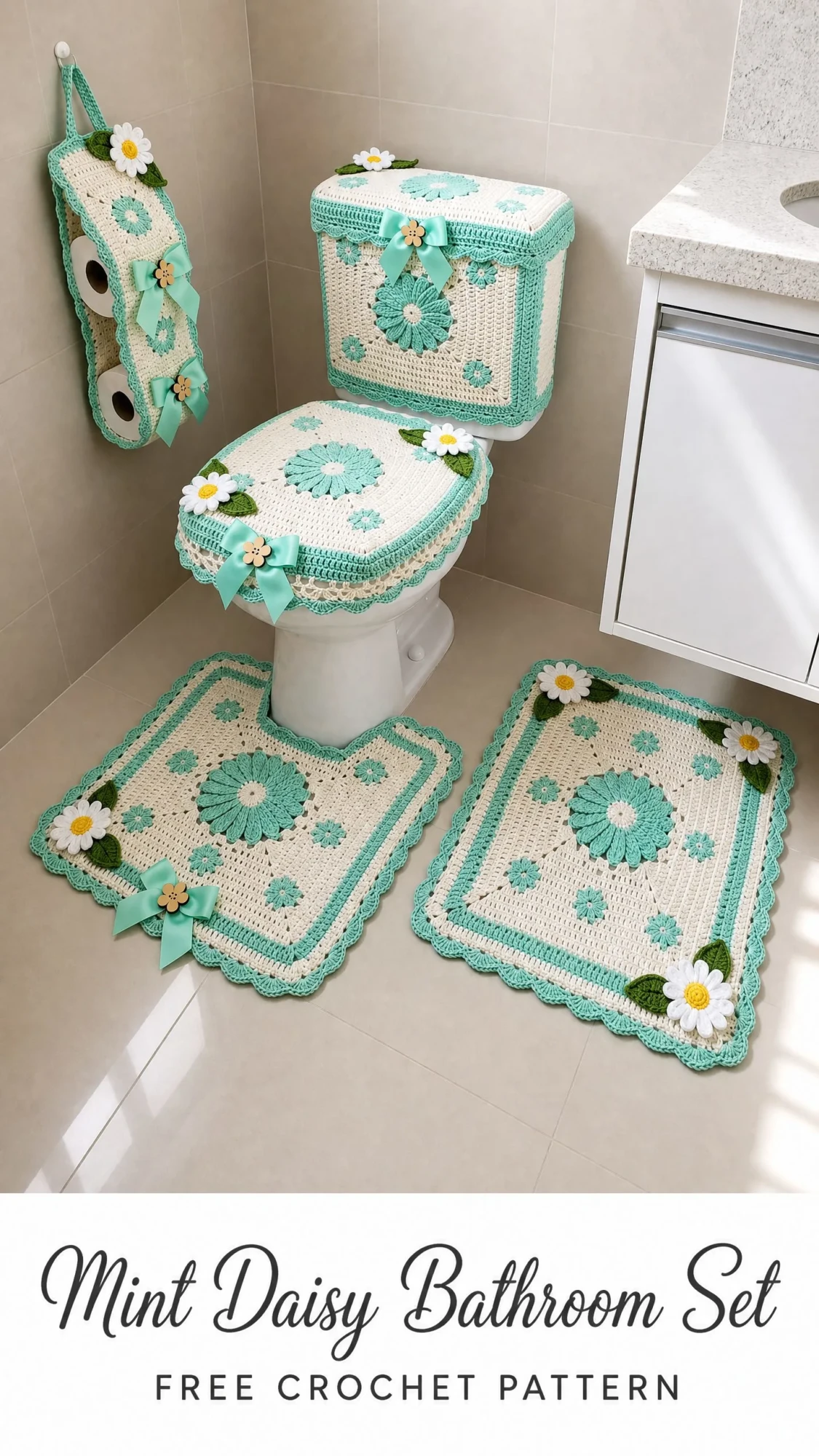 Mint Daisy Bathroom Set Free Crochet Pattern