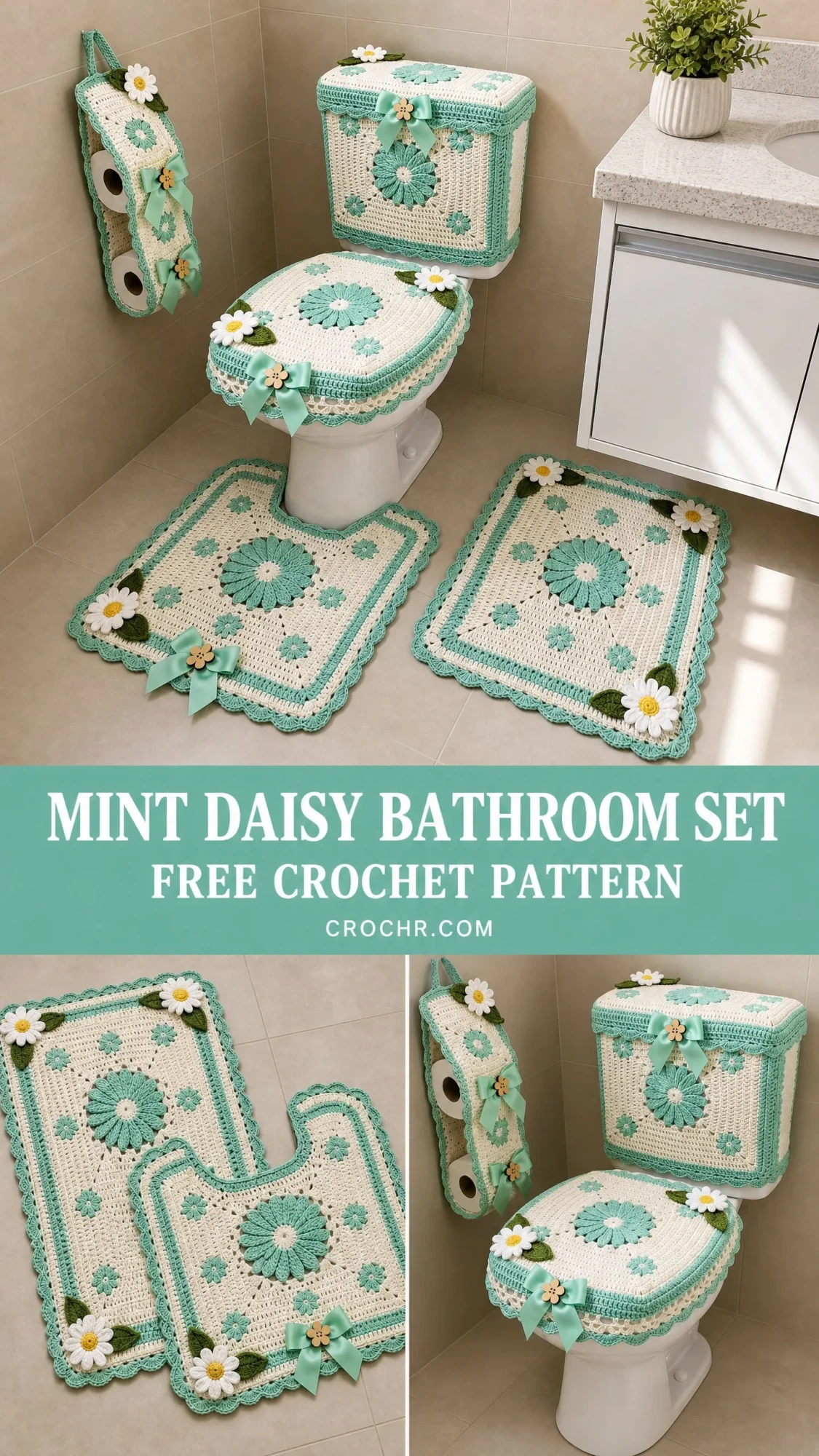 Mint Daisy Bathroom Set Free Crochet Pattern
