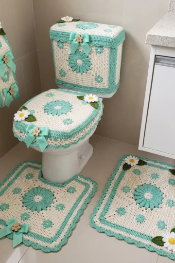 Mint Daisy Bathroom Set Free Crochet Pattern