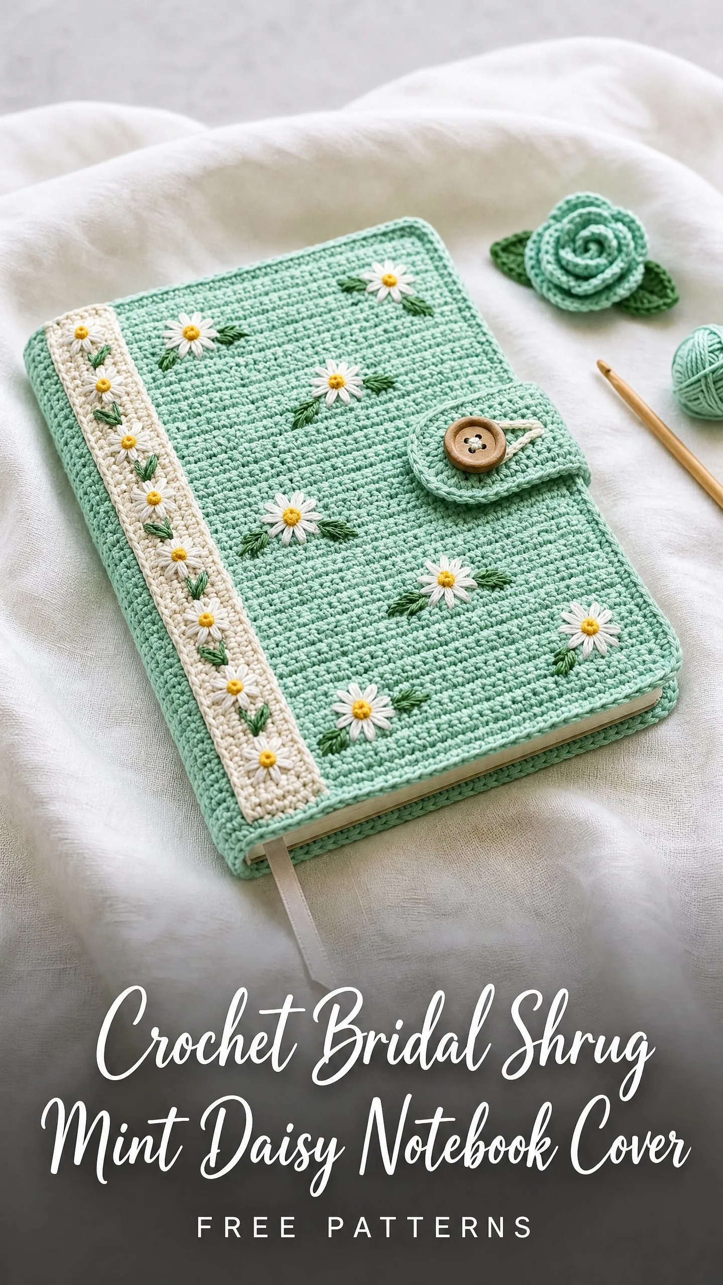 Mint Daisy Notebook Cover Free Crochet Pattern